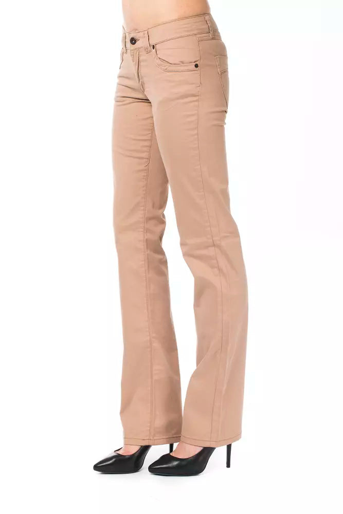 Beige Cotton Regular Fit Pants