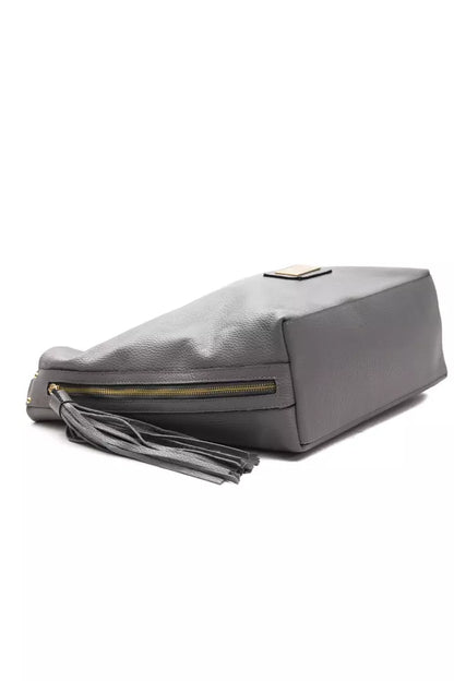 Shoulder Bag by Pompei Donatella for women in leather & metal gray & gold features a stately silhouette, showcasing a secure zipper, ample , and stately shoulder-strap, handle & adjustable-strap for a stately finish.