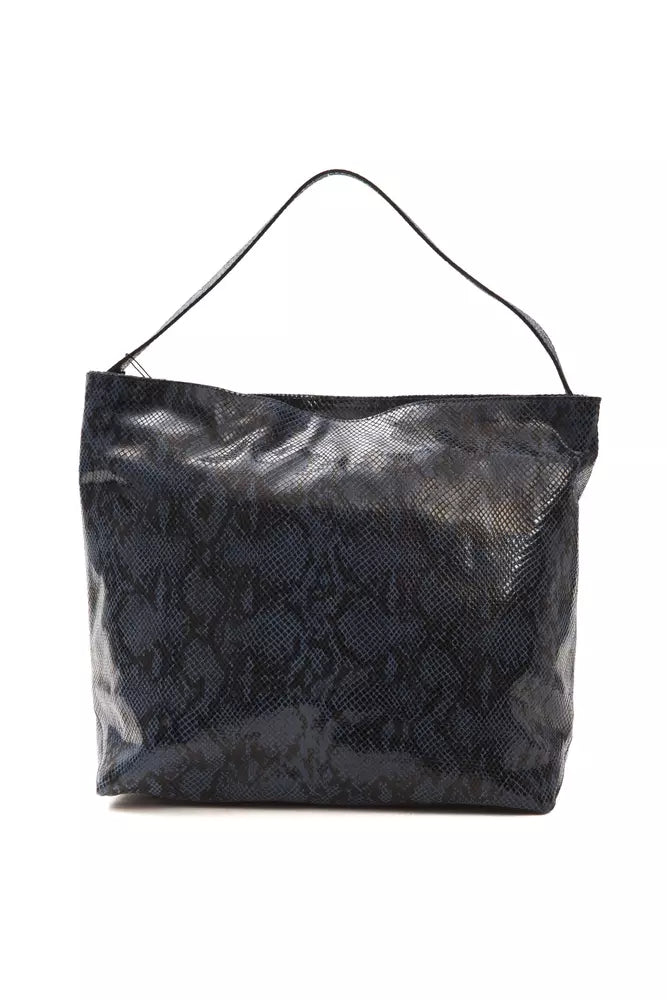 Evening Shoulder Bag by Pompei Donatella for women in python leather blue & print features a stately silhouette, showcasing a secure , ample , and stately shoulder-strap & adjustable-strap for a stately finish.