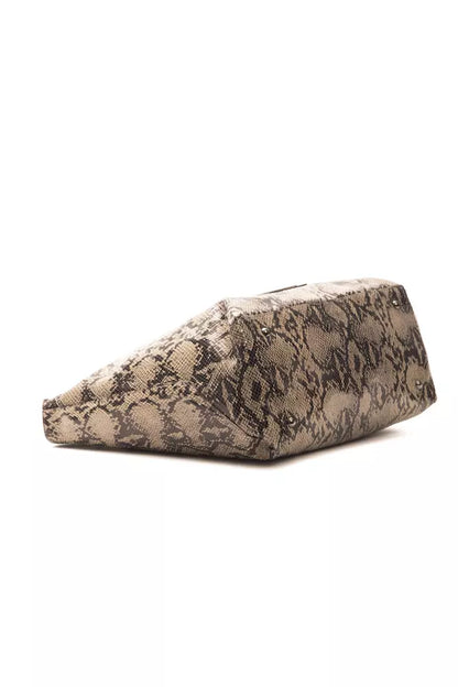 Small 2-in-1 Shoulder & Crossbody Bag by Pompei Donatella for women in python leather brown & print showcases a statuesque silhouette, artfully detailed with a secure , organized , and versatile crossbody-strap, shoulder-strap & adjustable-strap for a statuesque look.