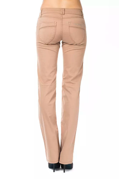 Beige Cotton Regular Fit Pants
