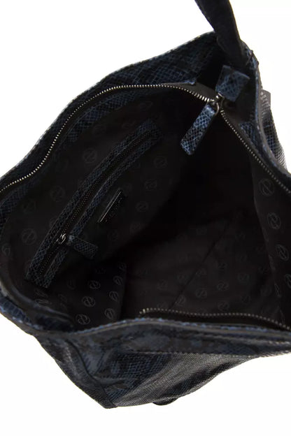 Evening Shoulder Bag by Pompei Donatella for women in python leather blue & print showcases a statuesque silhouette, artfully detailed with a secure , organized , and versatile shoulder-strap & adjustable-strap for a statuesque look.