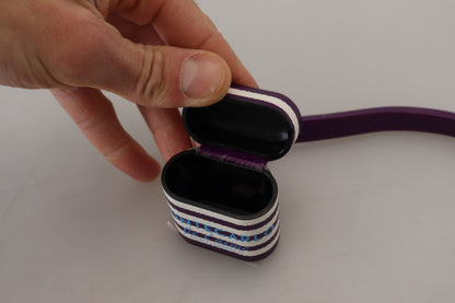Purple Leather Strap Gold Metal Logo Airpods Case
