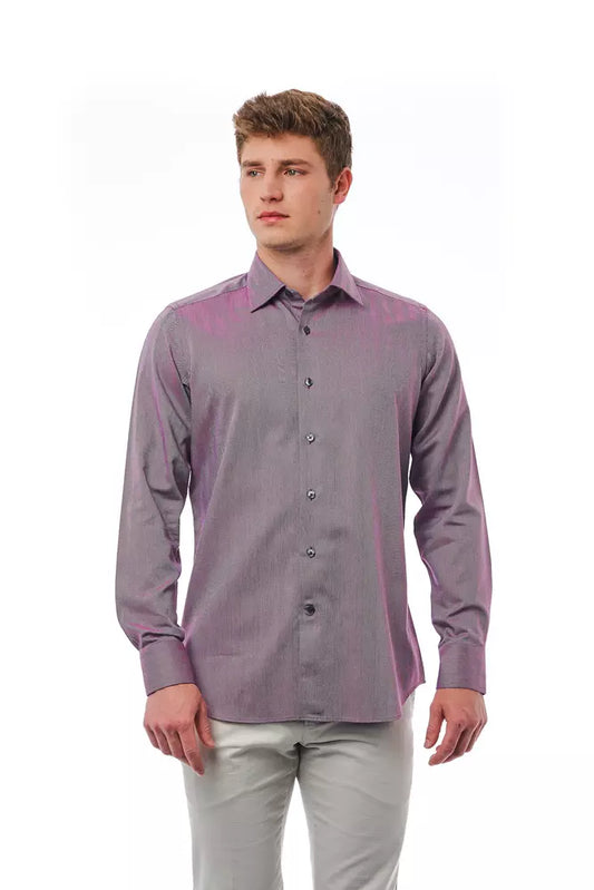 Bagutta Men's Burgundy Cotton Regular Fit Shirt