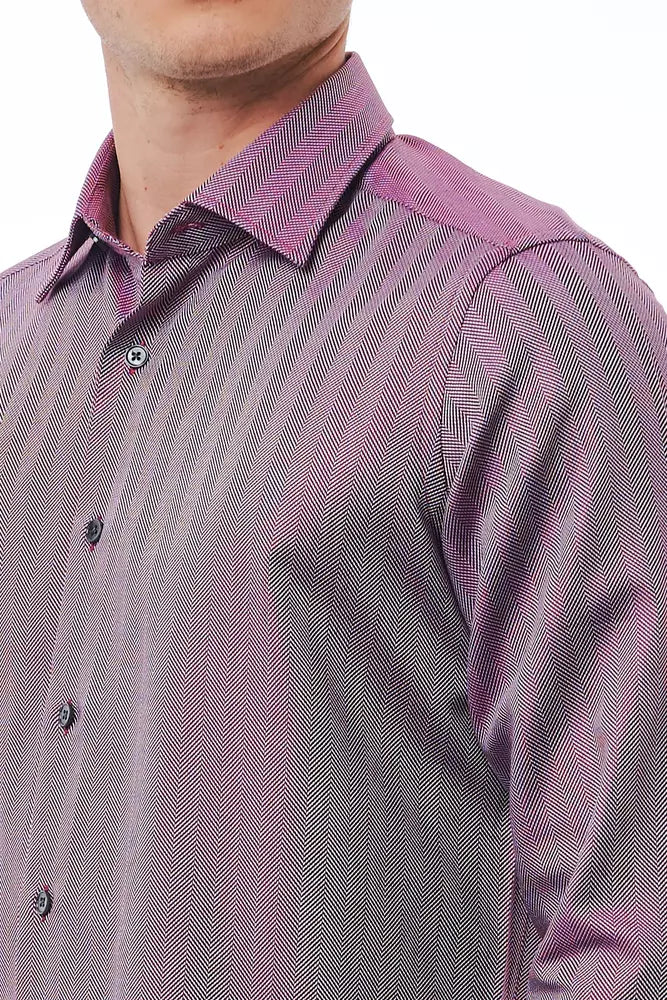 Bagutta Men's Burgundy Cotton Regular Fit Shirt