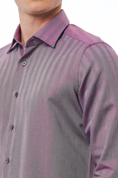 Bagutta Men's Burgundy Cotton Regular Fit Shirt