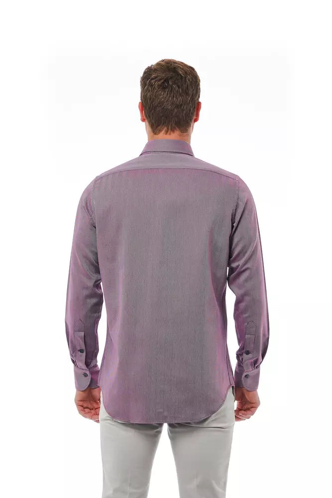 Bagutta Men's Burgundy Cotton Regular Fit Shirt