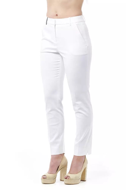 Trousers by Peserico for women in cotton white features a sculptural silhouette, showcasing a sculptural slim & cigarette and long with a sophisticated high rise for a sculptural finish.