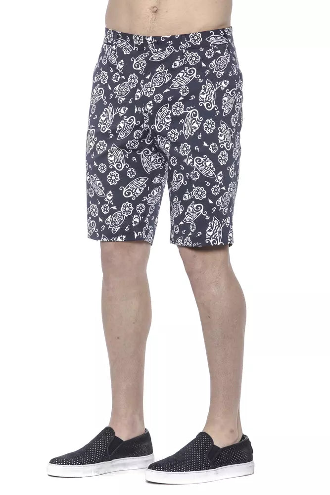 Bermuda Shorts by PT Torino for men in stretch cotton blue & patterned features a sartorial silhouette, showcasing a sartorial and short with a sophisticated for a sartorial look.