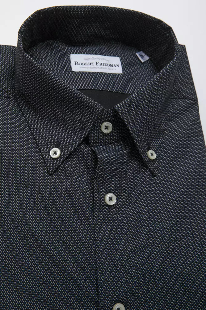 Shirt by Robert Friedman for men in cotton black & patterned, featuring a nuanced and nuanced for a sophisticated finish.