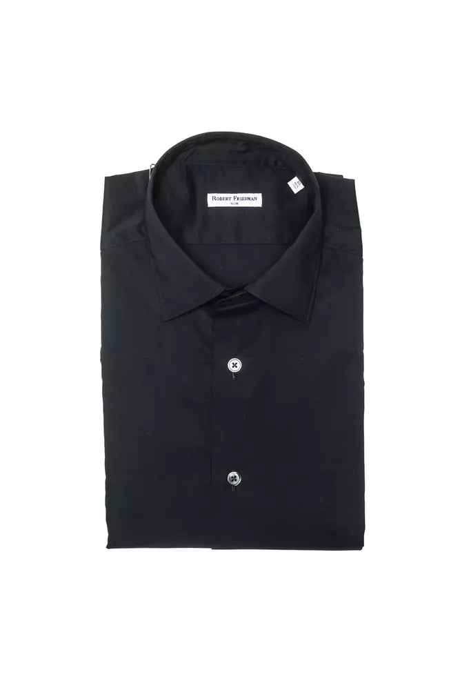 Dress Shirt by Robert Friedman for men in stretch polyamide cotton black features an polished silhouette, showcasing a sophisticated and detail for a truly polished finish.