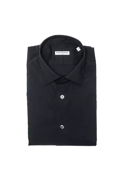 Dress Shirt by Robert Friedman for men in stretch polyamide cotton black features an polished silhouette, showcasing a sophisticated and detail for a truly polished finish.