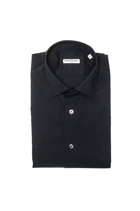 Dress Shirt by Robert Friedman for men in stretch polyamide cotton black features an polished silhouette, showcasing a sophisticated and detail for a truly polished finish.