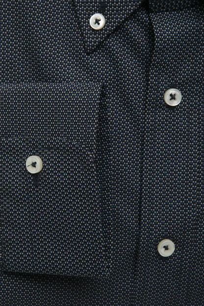 Shirt by Robert Friedman for men in cotton black & patterned showcases a sleek silhouette, elegantly detailed with a sleek and for a sleek finish.