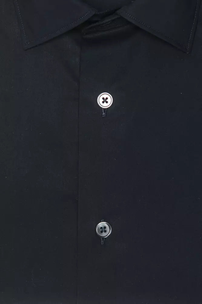 Dress Shirt by Robert Friedman for men in stretch polyamide cotton black showcases a sublime silhouette, artfully detailed with a sublime and for a sophisticated, sublime finish.