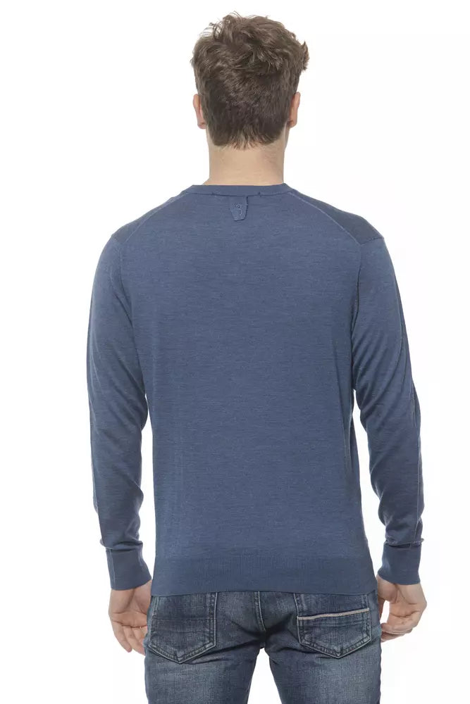 Sweater by Billionaire Italian Couture for men in cashmere blue showcases an masterful silhouette, artfully detailed with a masterful v-neck neckline and for a sophisticated, premium finish.