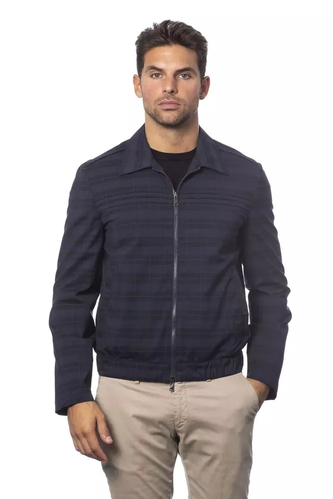 Bomber Jacket by Verri for men in wool dark-blue, patterned & tartan features an contemporary silhouette, showcasing a sophisticated and contemporary pockets for a truly refined look.