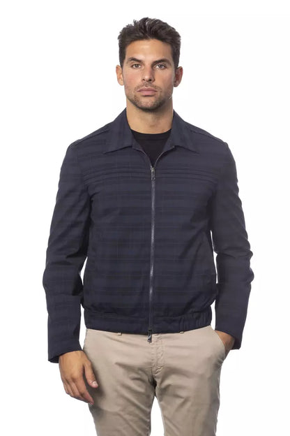 Bomber Jacket by Verri for men in wool dark-blue, patterned & tartan features an contemporary silhouette, showcasing a sophisticated and contemporary pockets for a truly refined look.