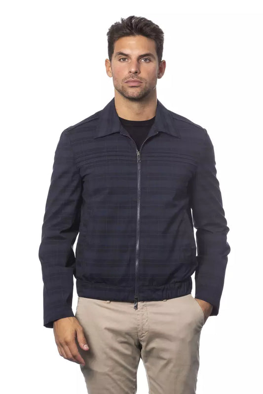 Bomber Jacket by Verri for men in wool dark-blue, patterned & tartan features an contemporary silhouette, showcasing a sophisticated and contemporary pockets for a truly refined look.