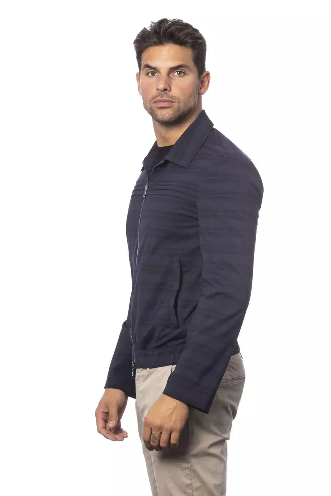 Bomber Jacket by Verri for men in wool dark-blue, patterned & tartan features an contemporary silhouette, showcasing a sophisticated and contemporary pockets for a truly refined look.