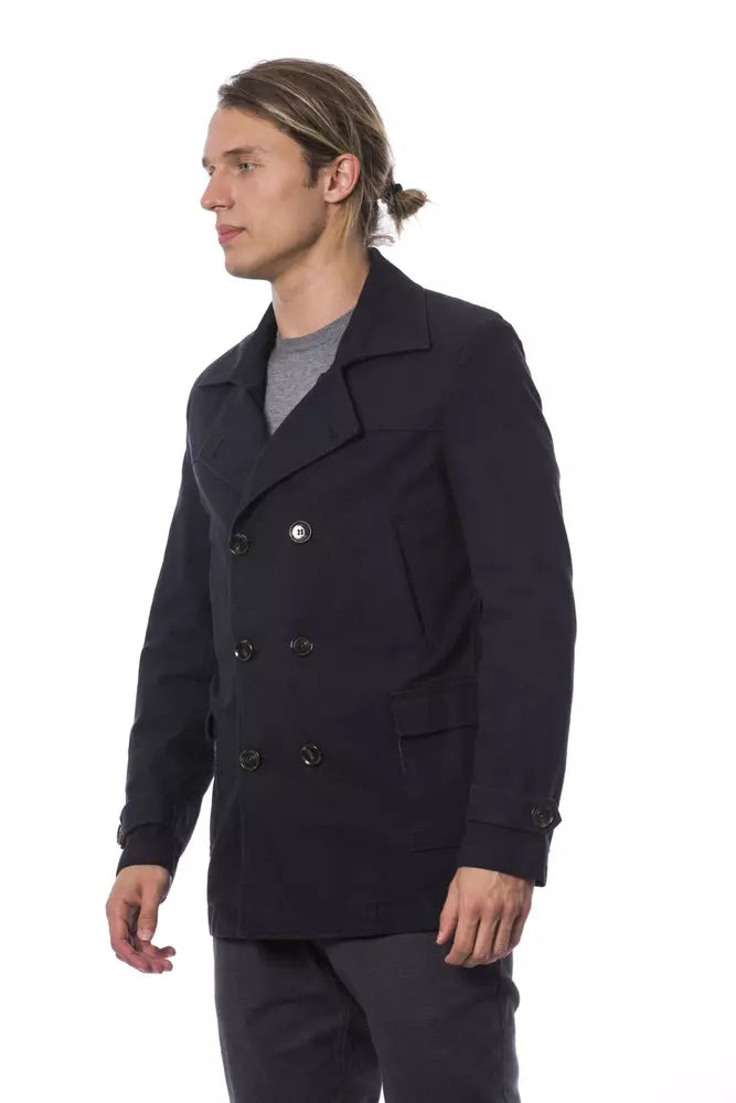 Blazer by Verri for men in cotton blue features an sartorial silhouette, showcasing a sophisticated double-breasted neckline and sartorial for a truly sartorial finish.