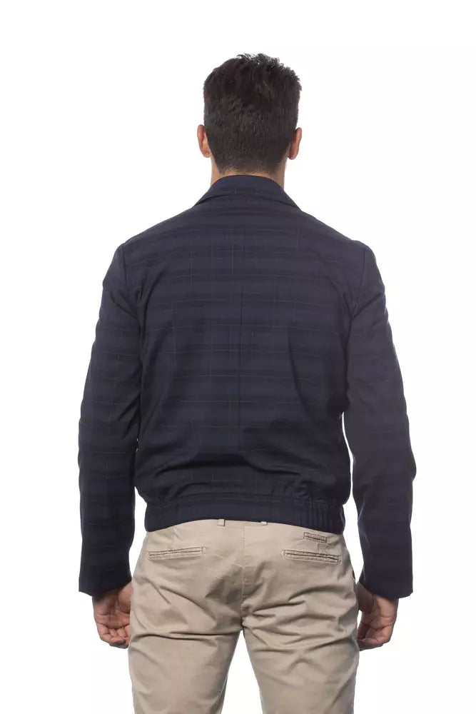 Bomber Jacket by Verri for men in wool dark-blue, patterned & tartan showcases a bohemian silhouette, artfully detailed with a bohemian and signature pockets for a truly bohemian finish.