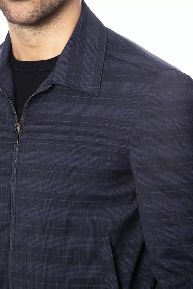 Bomber Jacket by Verri for men in wool dark-blue, patterned & tartan presents a effortlessly chic silhouette, showcasing a sophisticated and premium pockets for a truly effortlessly chic finish.