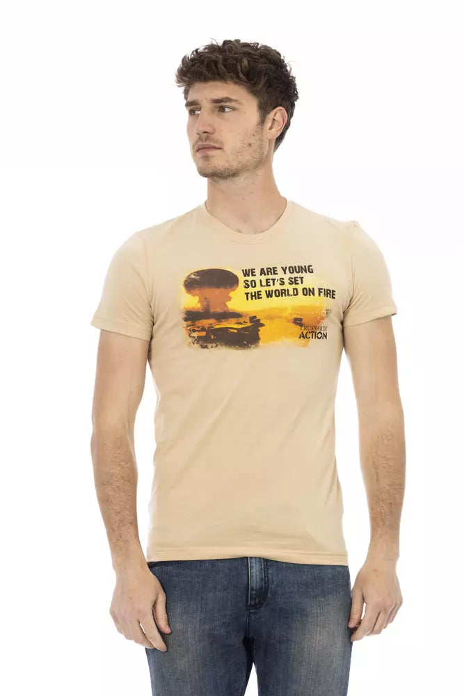 Trussardi Action Branded Men's Beige Cotton T-Shirt