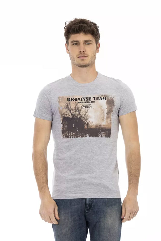 Trussardi Action Branded Men's Gray Cotton T-Shirt