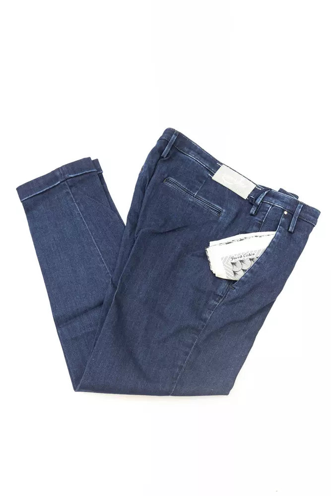 Chinos Pants by Jacob Cohen for women in stretch denim cotton blue features an contemporary silhouette, showcasing a sophisticated and long with a refined for a truly contemporary aesthetic.