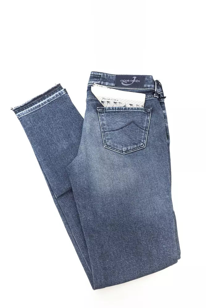 Jeans by Jacob Cohen for women in stretch denim cotton blue features an sartorial slim and long with a cut for a sartorial finish.
