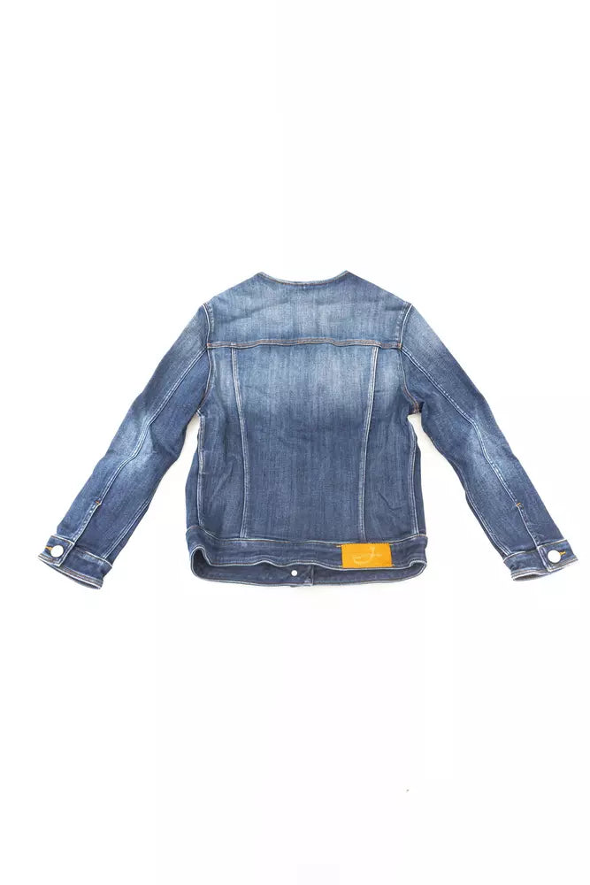 Trucker Jacket by Jacob Cohen for women in leather & stretch denim cotton blue & signature features an contemporary silhouette, showcasing a sophisticated and contemporary pockets for a truly refined look.