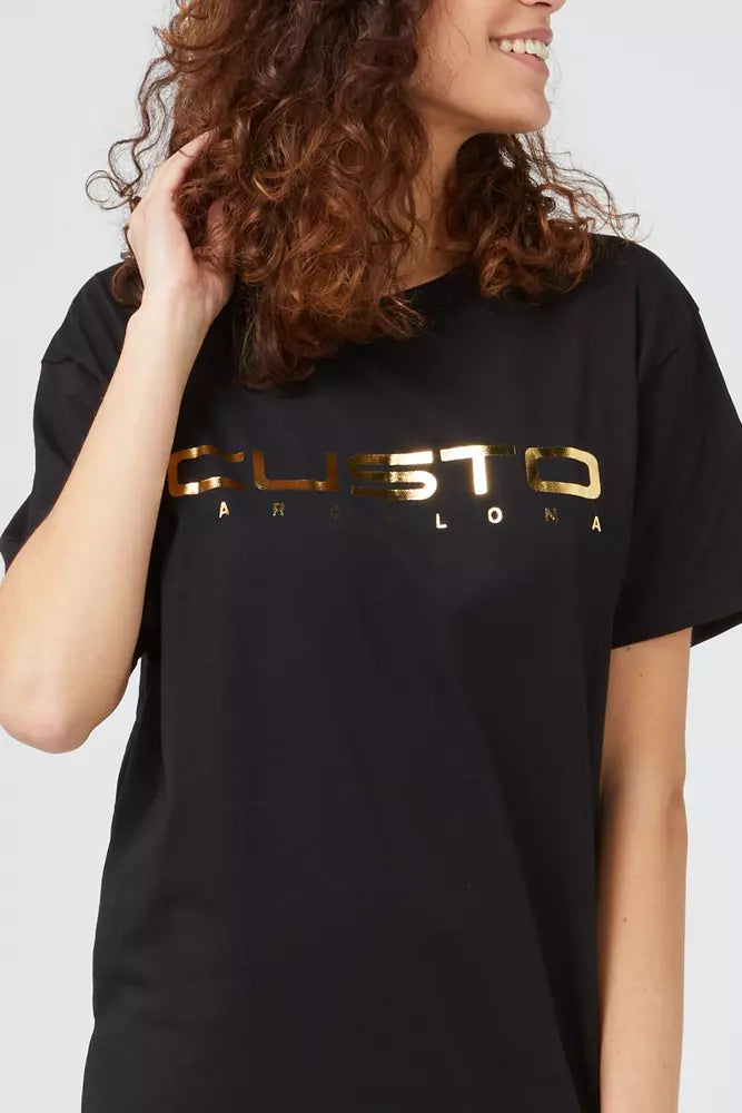 Black Cotton Women's Custo Barcelona Logo Print T-Shirt