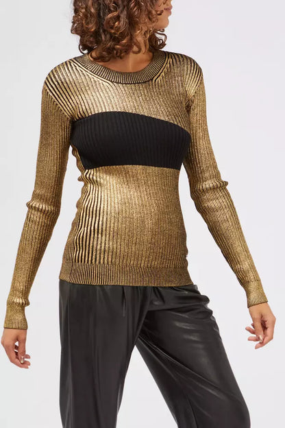 Gold & Black Custo Barcelona Women's Crewneck Wool Sweater