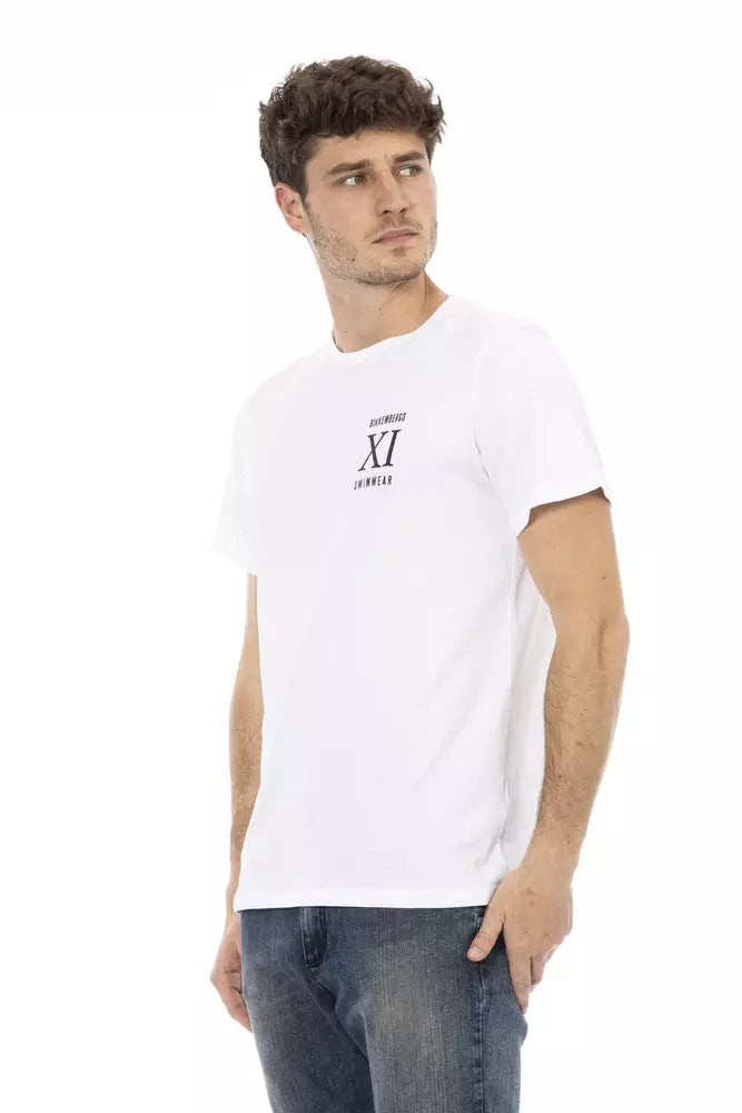 T-Shirt by Bikkembergs for men in cotton white & print showcases a dramatic silhouette, elegantly detailed with a dramatic and for a truly dramatic finish.