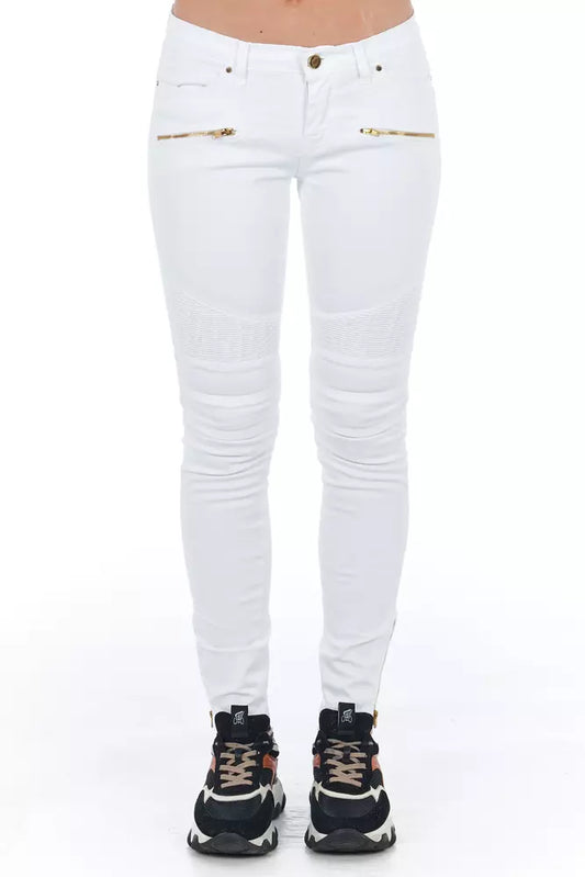 Optical White Biker Stretch Denim Jeans