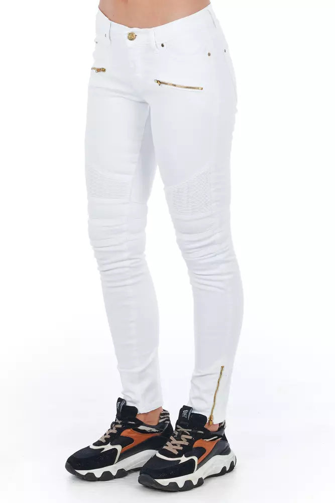 Optical White Biker Stretch Denim Jeans