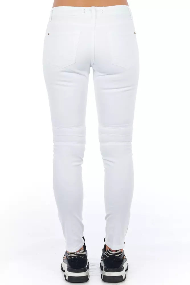 Optical White Biker Stretch Denim Jeans