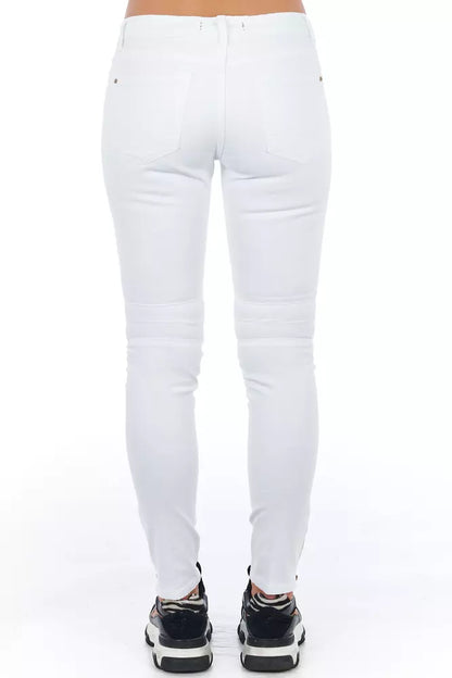 Optical White Biker Stretch Denim Jeans