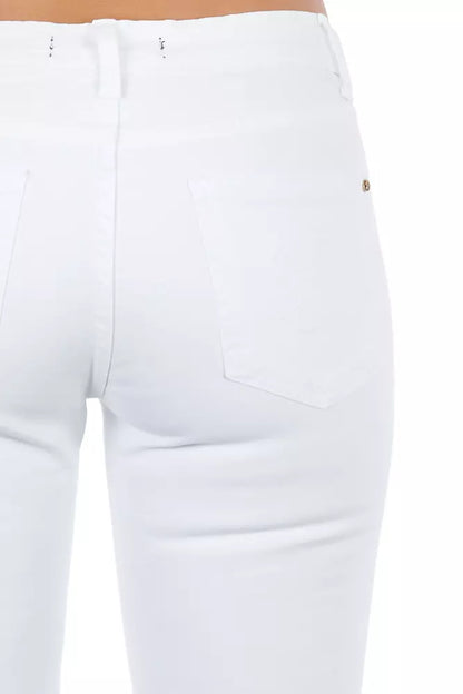 Optical White Biker Stretch Denim Jeans