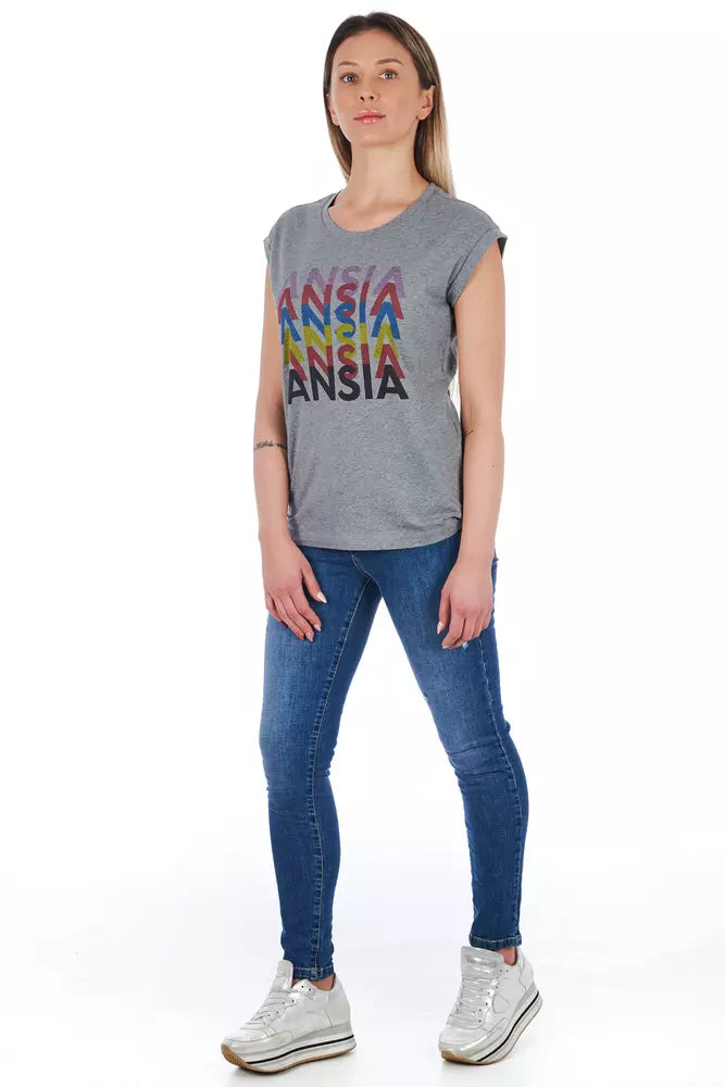 Grey Melange T-shirt With Front Print