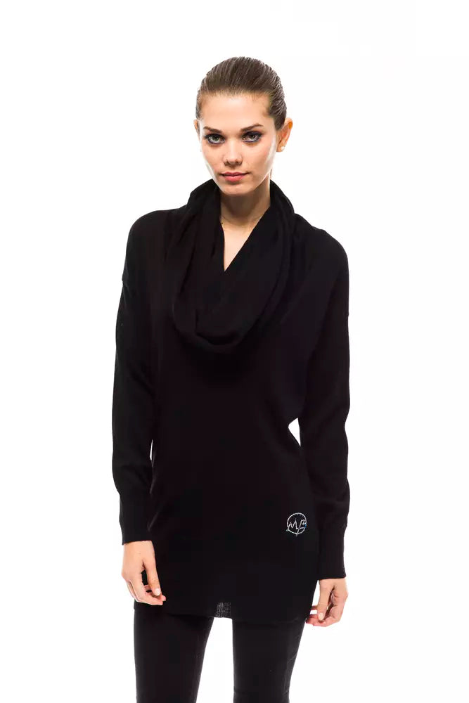 Sweater by Montana Blu for women in wool black features an tactile silhouette, showcasing a sophisticated high-collar neckline and tactile for a refined finish.