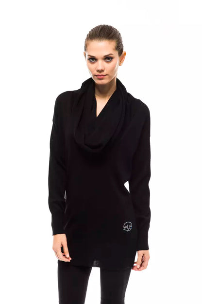 Sweater by Montana Blu for women in wool black features an tactile silhouette, showcasing a sophisticated high-collar neckline and tactile for a refined finish.