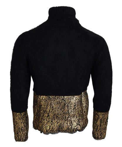 Dolce & Gabbana Men's Black Gold Turtleneck Mohair Pullover Mens Sweater