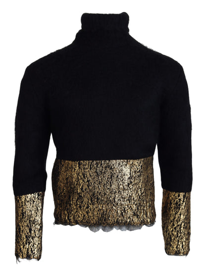 Dolce & Gabbana Men's Black Gold Turtleneck Mohair Pullover Mens Sweater
