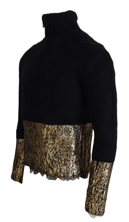 Dolce & Gabbana Men's Black Gold Turtleneck Mohair Pullover Mens Sweater
