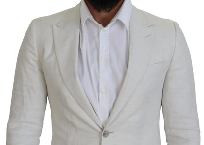 Dolce & Gabbana Men's White Linen Slim Fit Jacket Blazer