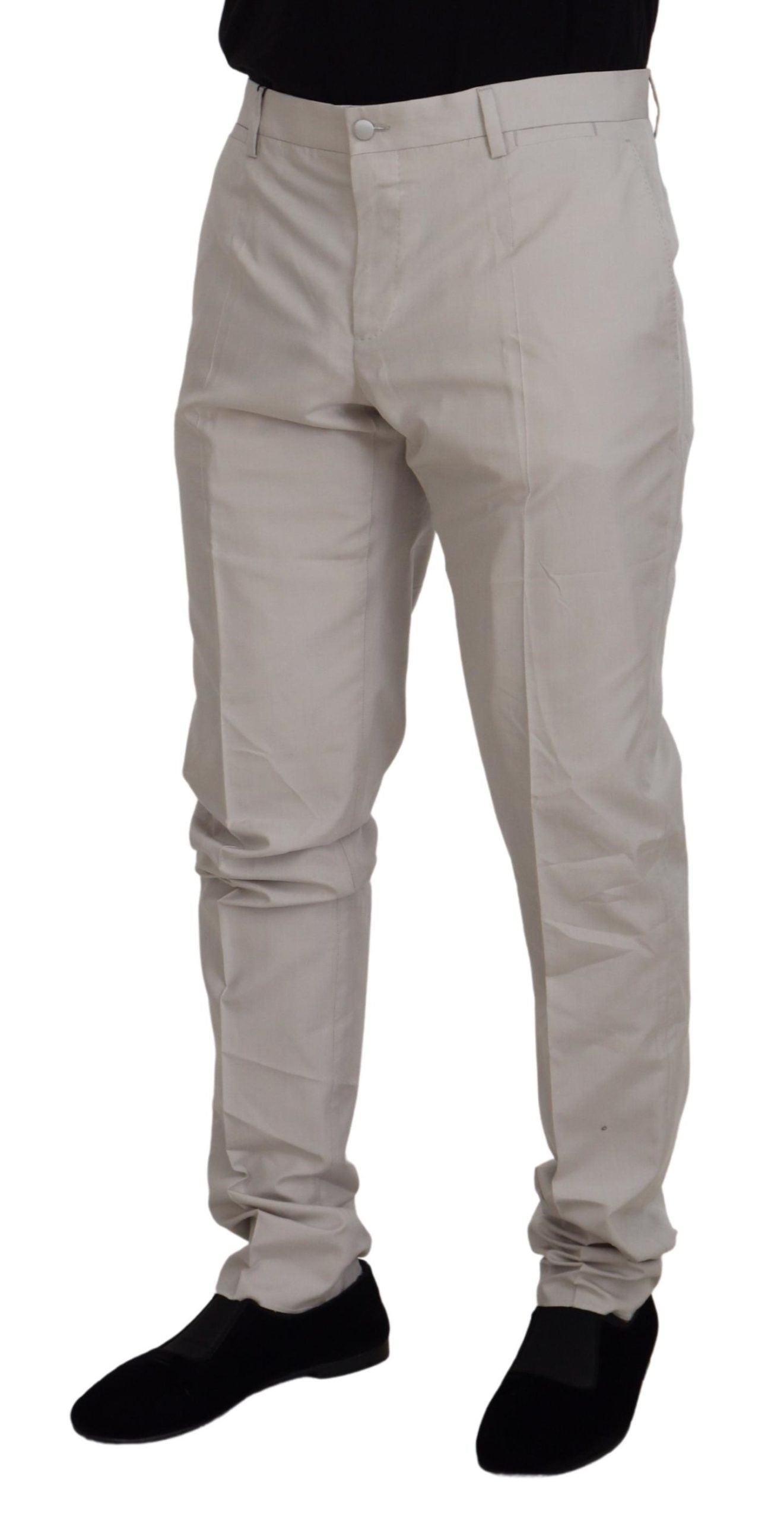 Dolce & Gabbana Men's Off White Silk Mid Waist Chino Pants