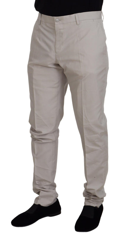 Dolce & Gabbana Men's Off White Silk Mid Waist Chino Pants
