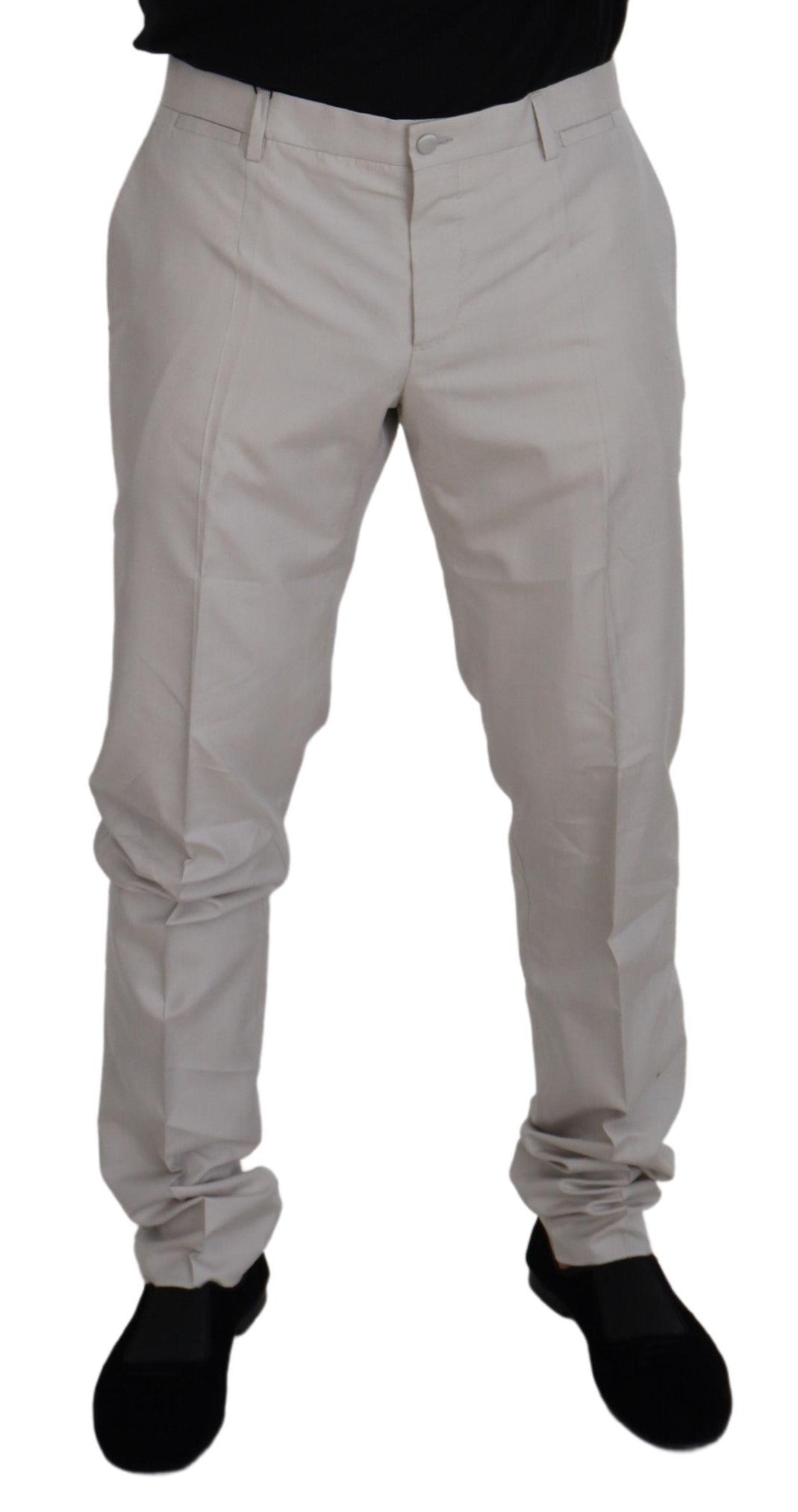 Dolce & Gabbana Men's Off White Silk Mid Waist Chino Pants